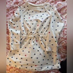 Primary rainbow polka dot drawstring jersey knit casual sweatshirt dress